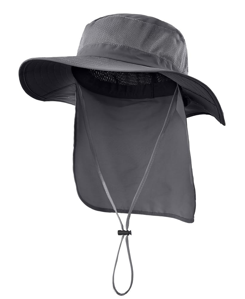 Outdoor UPF50+ Mesh Sun Hat Wide Brim Fishing Hat with Neck Flap Sun Hat for Men Women