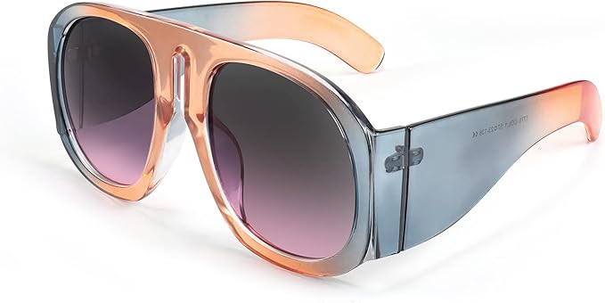 FEISEDY Retro Trendy Avaitor Sunglasses for Women Men Oversized Vintage 70s 80s Sunglasses Flat Top Shield Shades B2745