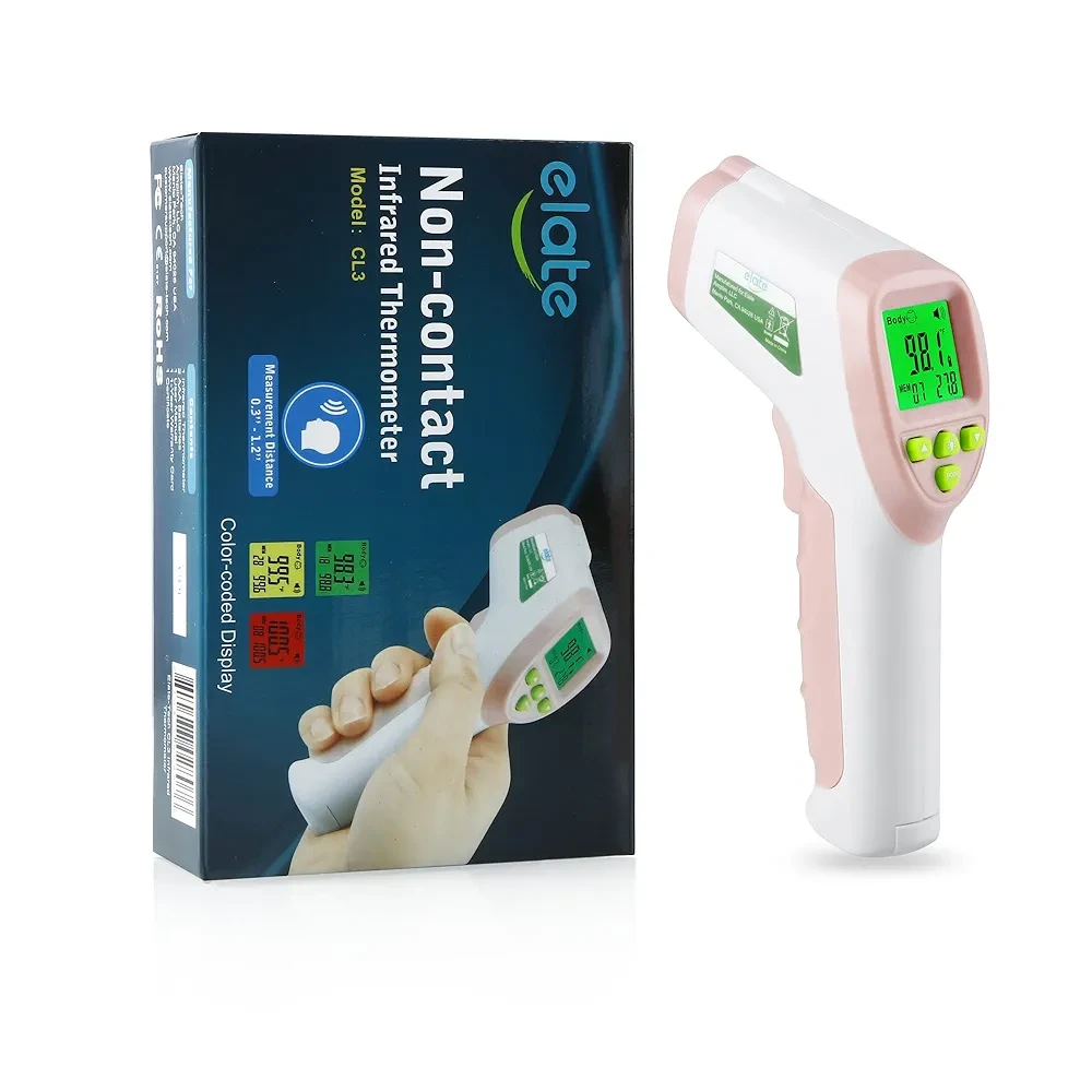 ELATE No Touch Forehead Thermometer – Medical Grade Non-Contact Infrared for Babies, Kids & Adults – Instant Read, Accurate, Hygienic – Color-Coded Screen, FSA HSA Eligible – Pink