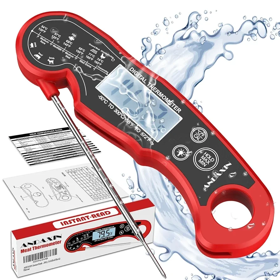 Meat Thermometer Digital - Fast Instant Read Food Thermometer for Cooking, Candy, Outside Grill, and Roast, Digital Food Thermometer with Backlight LCD & Calibration