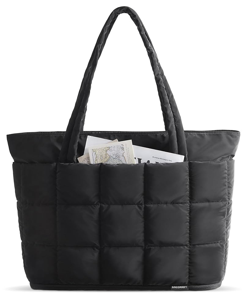 BAGSMART Expandable Tote Bag for Women, Puffer Work Tote Water-Resistant Quilted, Nurse and Carry-On Travel Gym Bag