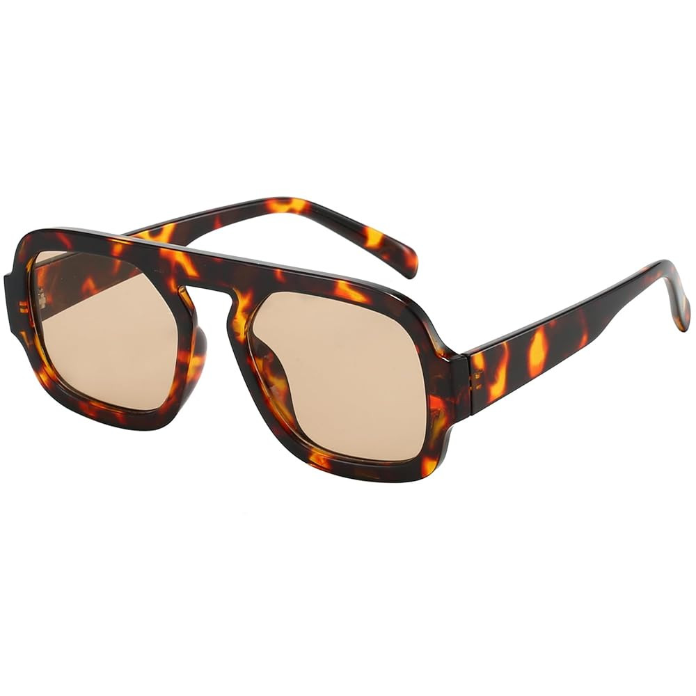 Trendy Square Aviator Sunglasses for Women Flat Top Designer Stylish Frame Sun Glasses Vintage Shades