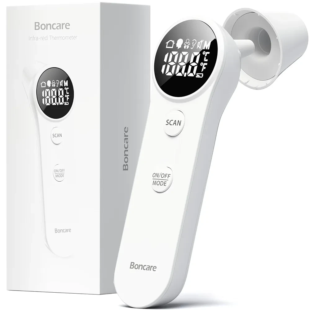 Boncare Ear and Forehead Thermometer, 2X Accuracy Infrared Digital Thermometer for Adults and Kids, 1 Second Reading, No Touch Baby with Fever Alarm, FSA and HSA Eligible