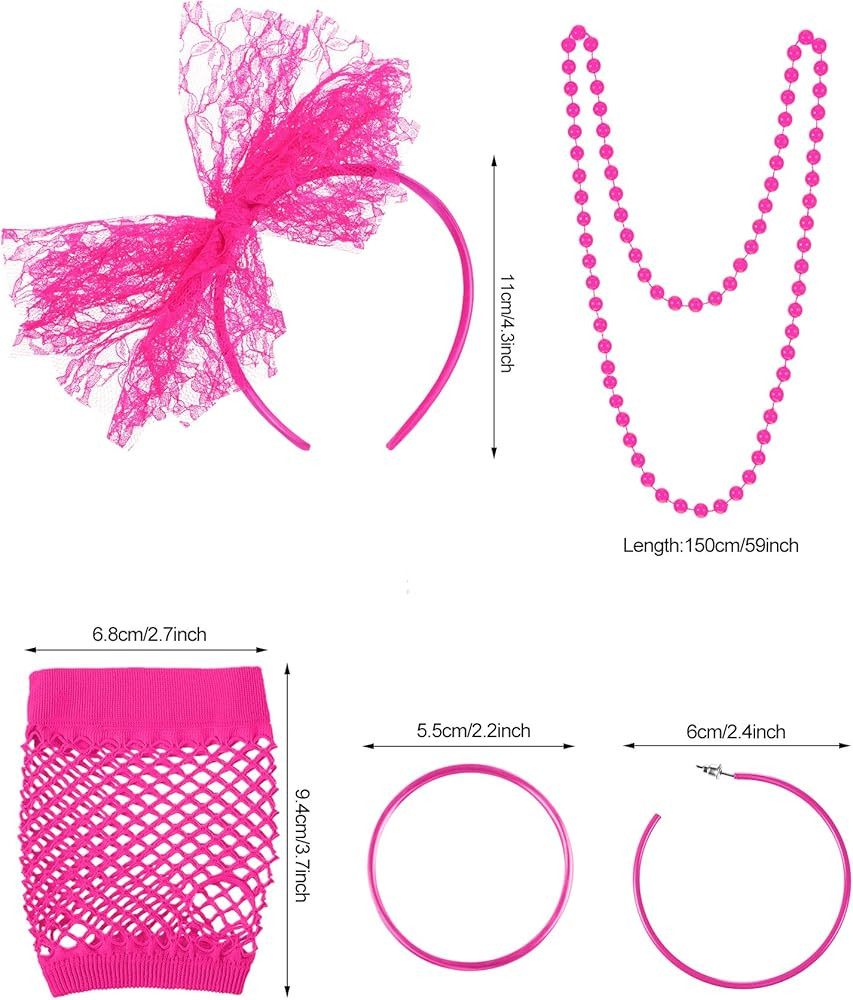 Blulu 80s Accessories for Women Costume Lace Headband Earrings Fishnet Gloves Necklace Bracelet for 80's Party