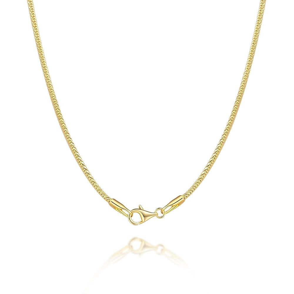 Audrey Store 14K Gold Plated Necklaces for Women 1.4mm Thin Snake Chain Necklace Golden Herringbone Necklace for Women 14K Gold Chain for Men Sleek Flow, Endless Grace Dainty Necklaces for Womens 16-2