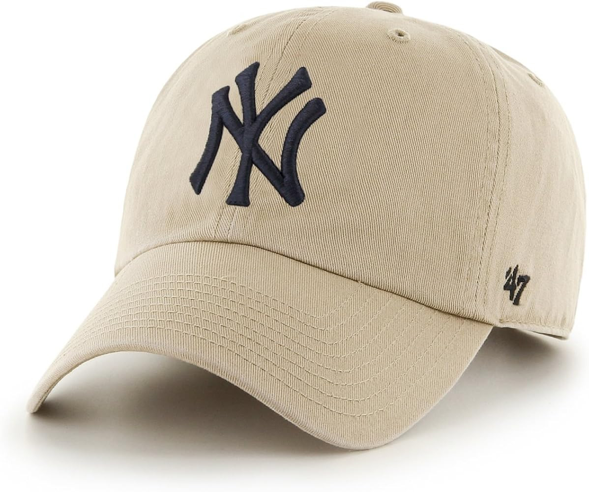 Brand MLB Khaki Primary Logo Clean Up Adjustable Strap Baseball Dad Hat Cap, Adult One Size Fits All