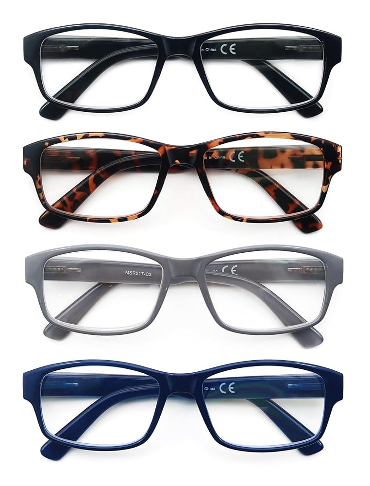 HEEYYOK Reading Glasses Men 4-Pack,Large Square Readers,Rectangular Frame?Oversized Comfort Readers with Spring Hinge