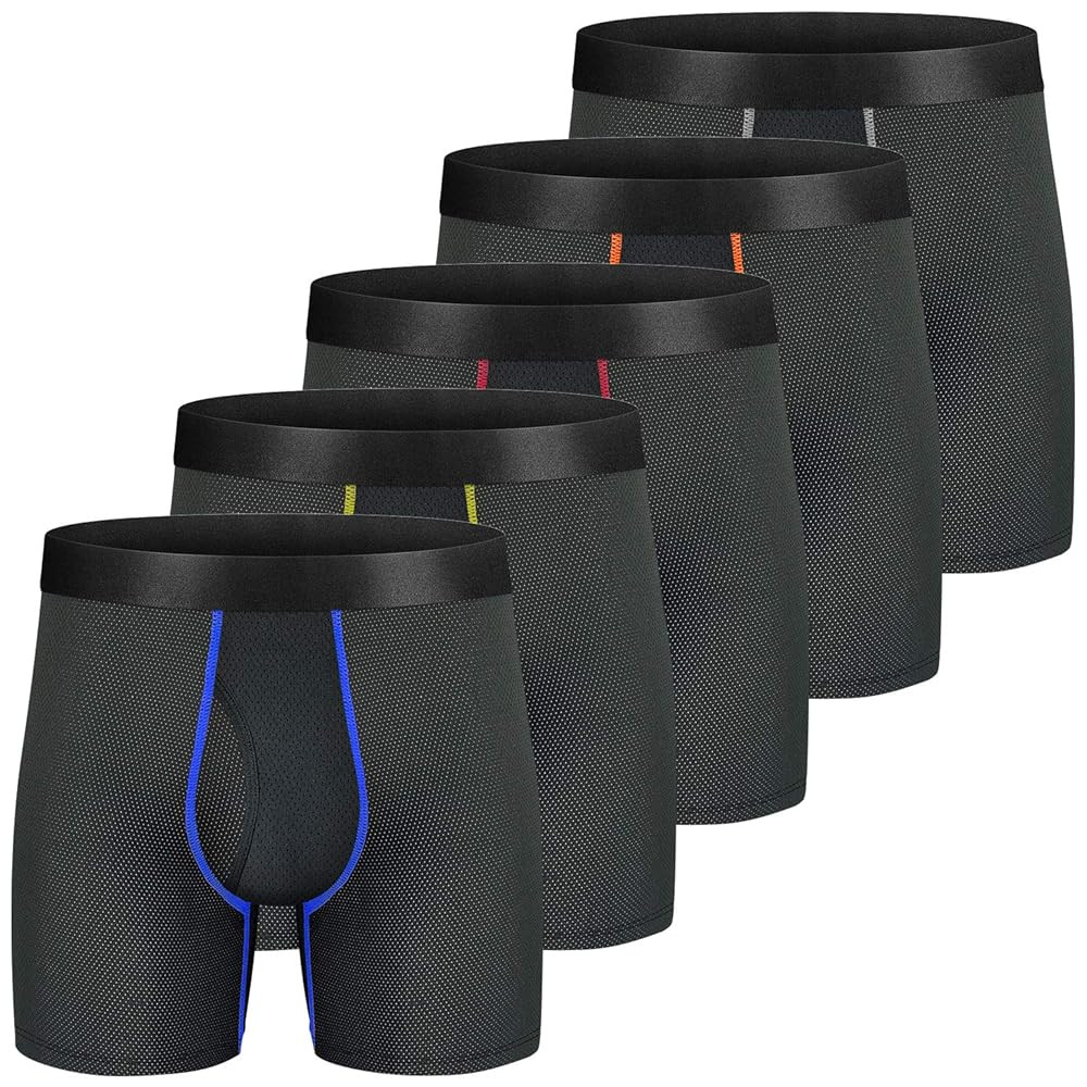 longfor Mens Boxer Briefs Mesh Knit Fast Dry Performance Sport Boxer Briefs No Ride-up 6’’Athletic Underwear with Fly for Men