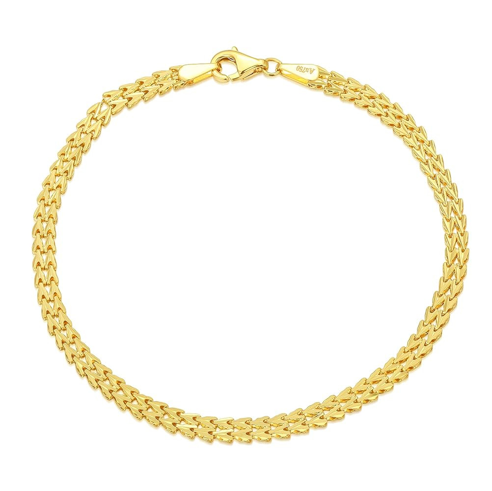 18K Real Gold Bracelets for Women, Delicate Gold Italian Link Chain bracelets Jewelry Anniversary Birthday Gifts for Mom, Wife