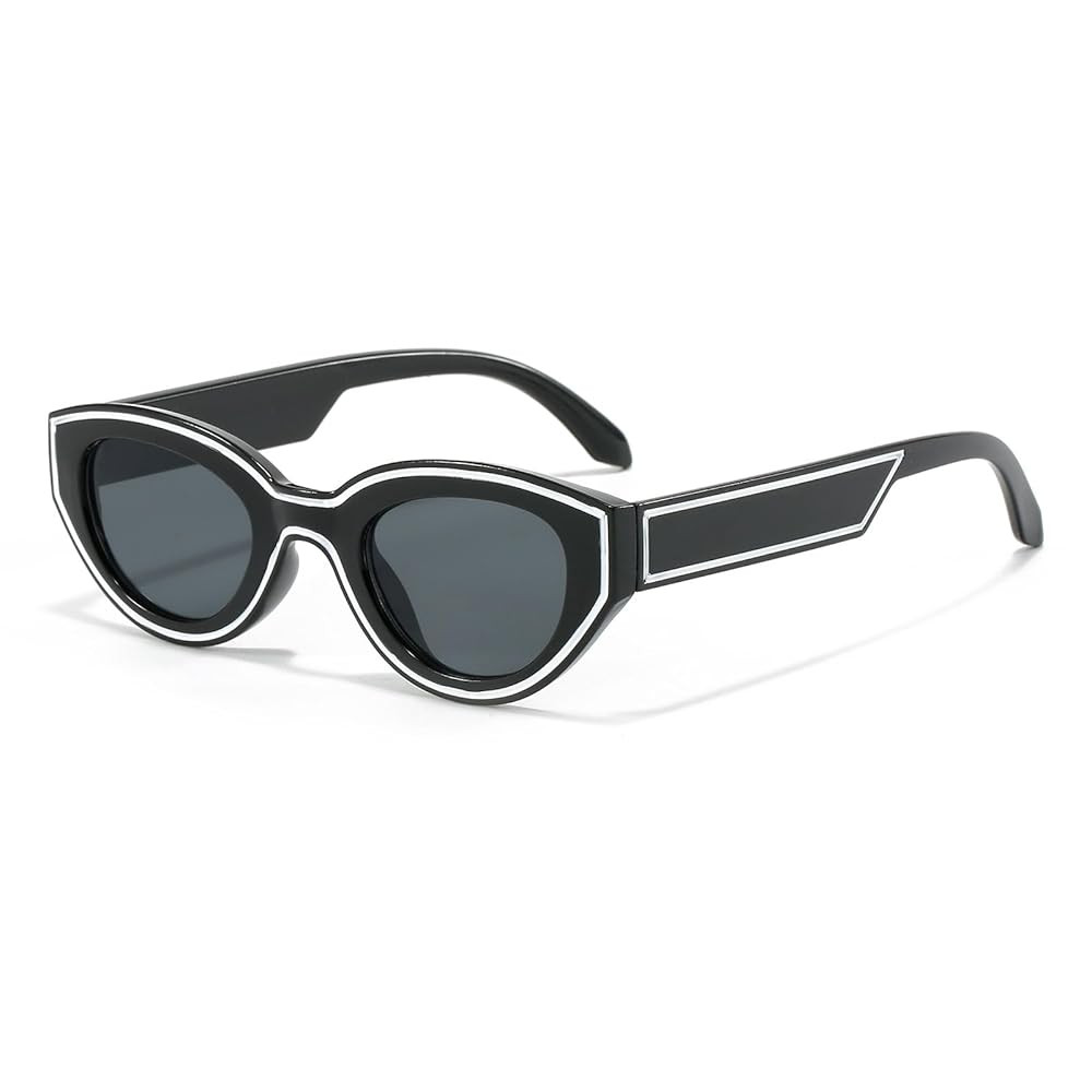 LJCZKA Retro Oval Sunglasses for Women Vintage 90s Cat Eye Sun Glasses Trendy Small Oval Cateye Line Shades