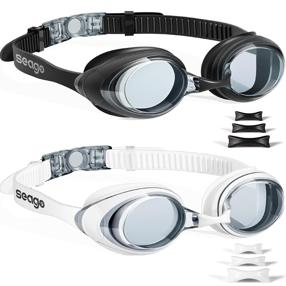 Seago 2 Pack Swimming Goggles Anti-fog Anti-UV Silicone Swim Goggles Adult Women Men