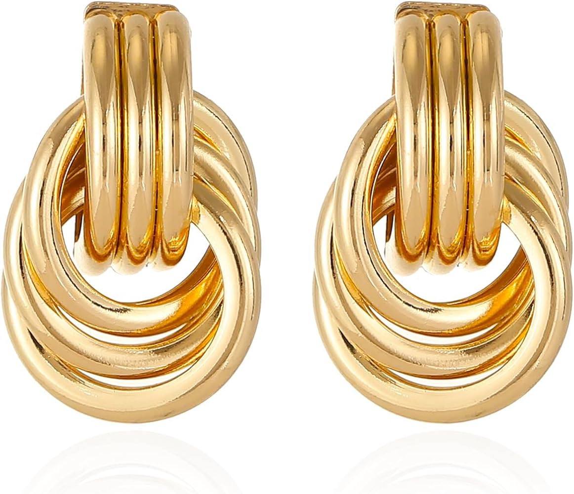 Gold/Silver Statement Geometric Earrings for Women Chunky Gold Knot Link Drop Dangle Earrings Trendy Jewelry Gift
