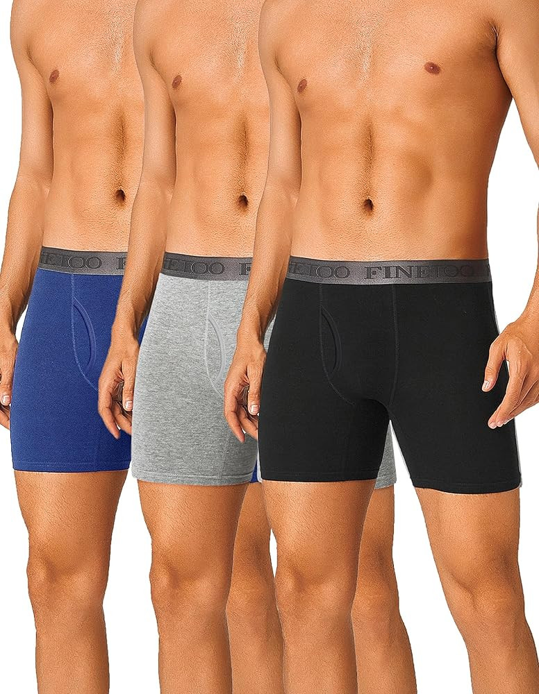 FINETOO Mens Underwear Cotton Boxer Briefs Soft Comfort Boxers Moisture-Wicking Breathable Underwear for Men Pack 3