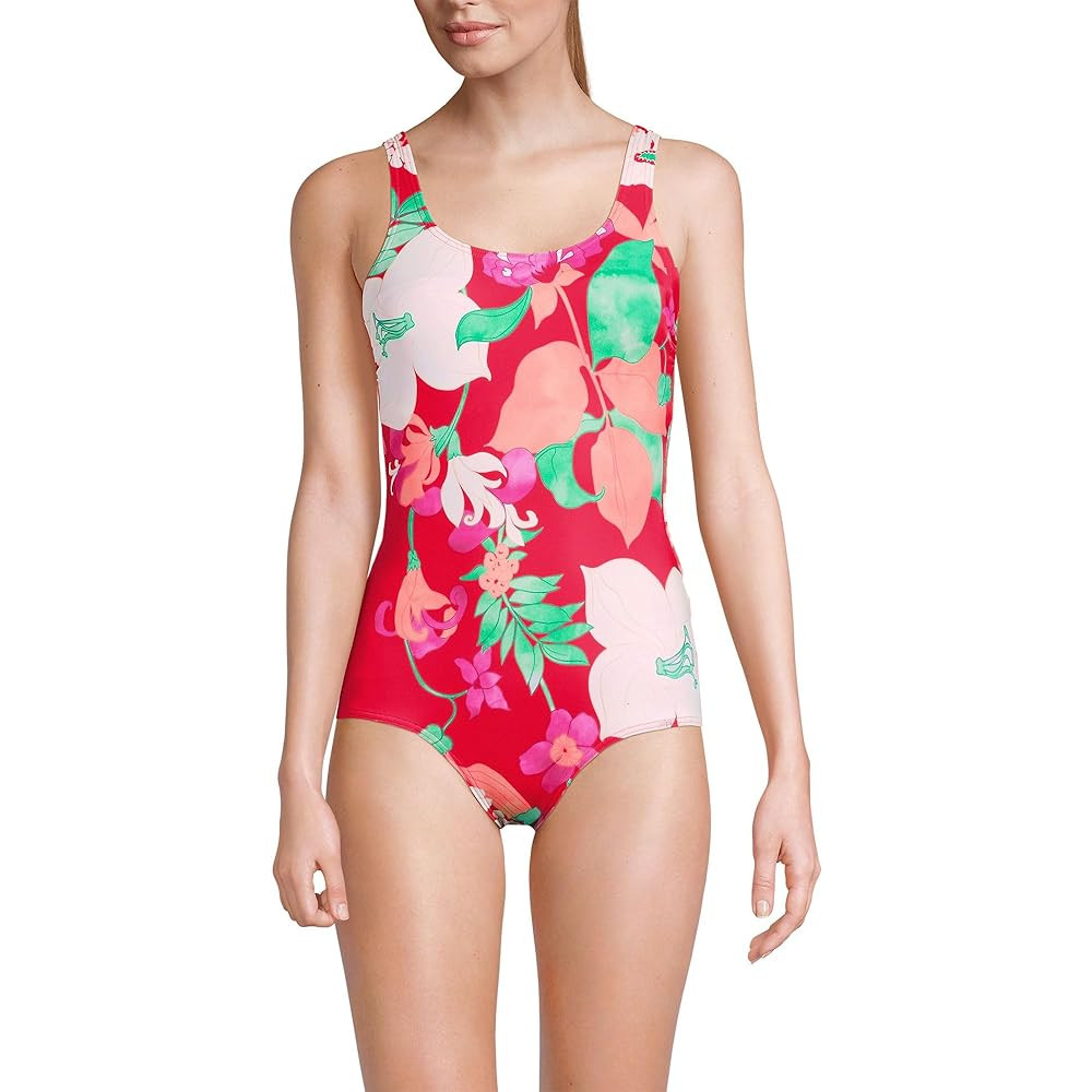 Lands' End Women's Chlorine Resistant Soft Cup Tugless Sporty One Piece Swimsuit