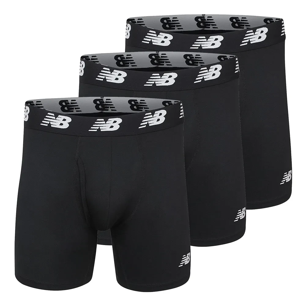 New Balance Men's Performance Boxer Briefs with Fly, Breathable Stretch Underwear, Moisture Wicking, Soft Waistband (3 Pack)