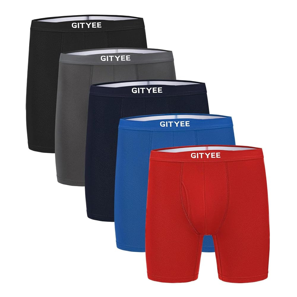 Men's Breathable Mesh Tagless Athletic Work Underwear Boxer Briefs, Pack of 5