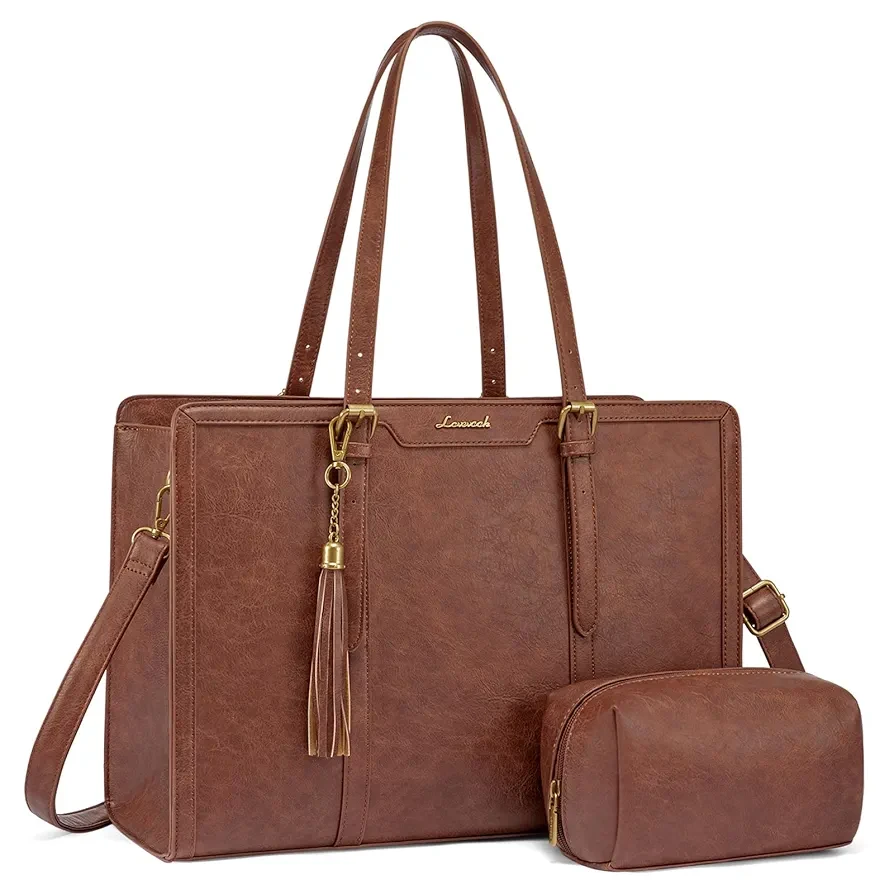 LOVEVOOK Laptop Bag for Women Vintage Work Tote Bag 15.6 inch Large Capacity Computer Purse with Clutch for Teacher