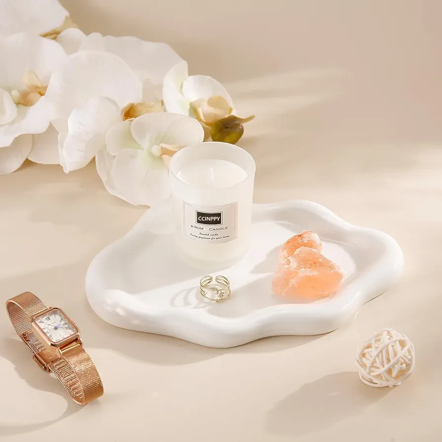 Ceramic Jewelry Tray Trinket Dish, Decorative Cloud Vanity Key Tray for Women, Ring Holder Dish, Cute Jewelry Plate Bowl Room Decor Aesthetic, White, Medium