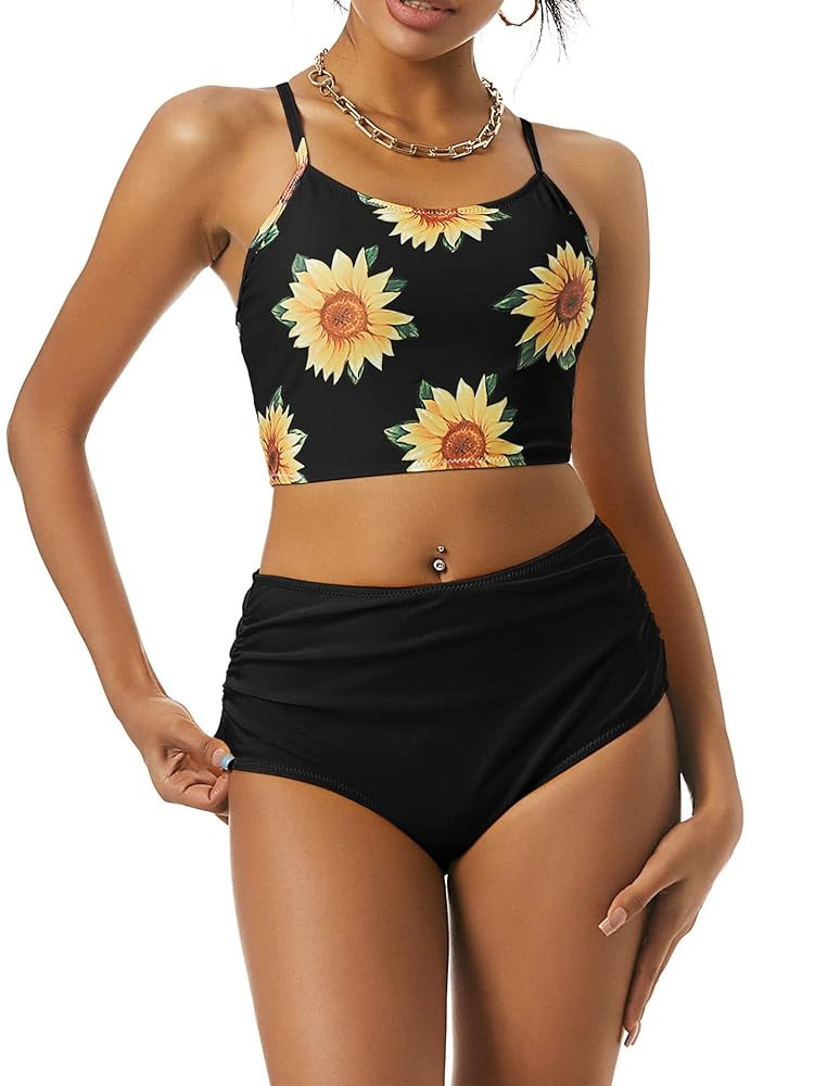 Women High Waisted Bikini Set Two Piece Tummy Control Wrap Swimsuit Lace Up Bathing Suit