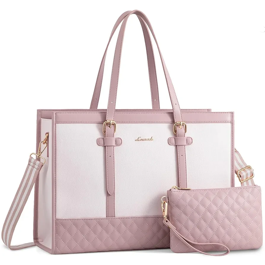 LOVEVOOK Laptop Bag for Women 15.6 inch Canvas Laptop Tote Bag, Large Capacity Work Bag with Clutch Purse, Computer Bag Office Business Briefcase, Casual Handbag for Travel College Teacher School
