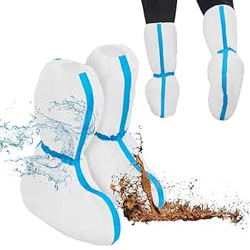 ETERNA 5 Pairs Boot Covers Disposable, Waterproof Shoe Covers, 19 inch Extra-Tall, One Size Fits Most, Splash-Resistant Shoes covers for Rain,Hazmat, Factory Workshop Lab Lawn Outdoor (White)