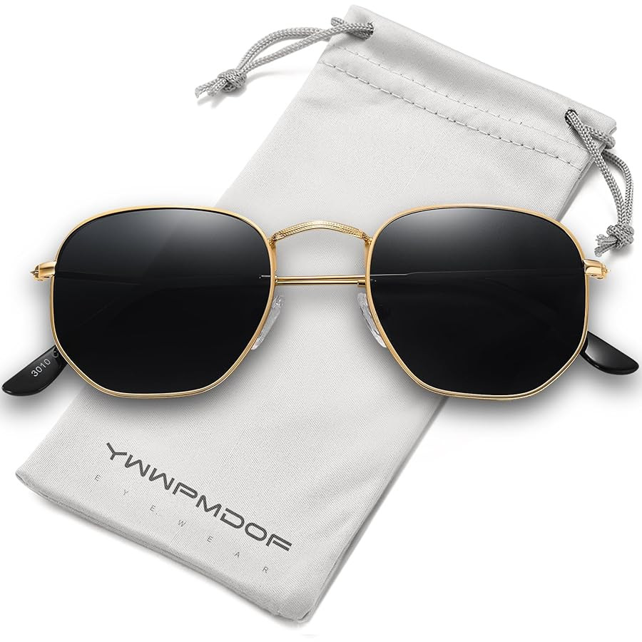 Polarized Sunglasses for Womens Men Trendy Square Hexagonal Flat Mirrored Sun Glasses UV Protection