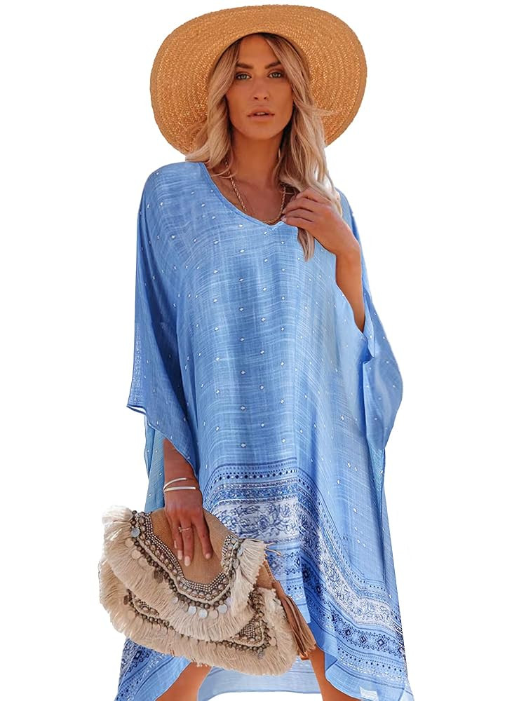 Moss Rose Women's Swimsuit Cover up Beach Kaftan for Bathing Suit with Floral Pattern