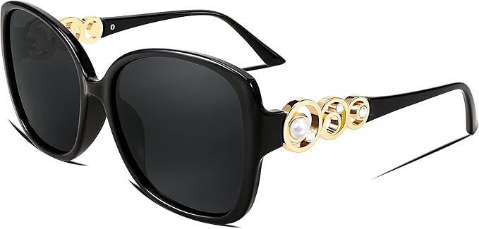 FEISEDY Women's Fashion Sunglasses, Oversized Square Frame with Pearl Sparkling, Polarized UV Protection B2821