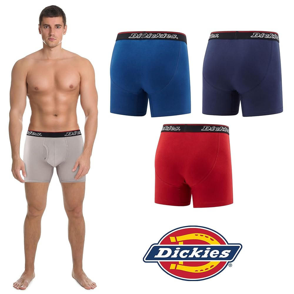 Dickies Mens Underwear Pack of 4 Boxer Briefs, Cotton Stretch Boxers for Men